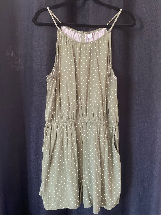 Old Navy Pants - Old Navy Olive Green Polka Dot Romper